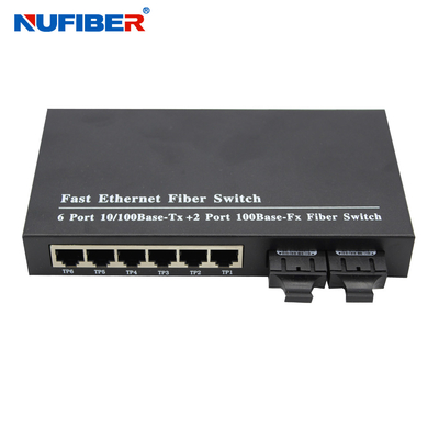 10/100M 6 double commutateur de fibre optique d'Ethernet du SM 1310nm 20km de fibre de port gauche de la fibre rj45+2