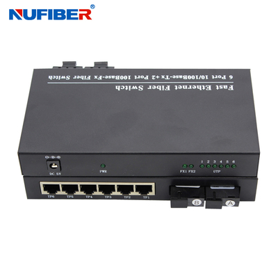 10/100M port gauche de la fibre 6 rj45+2 avec le commutateur de fibre optique simple d'Ethernet de Sc 1310nm/1550nm 20km de fibre